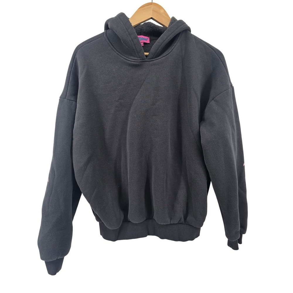 Edikted Hoodie Women XS Bow Graphic Black Oversized Fleece EUC
